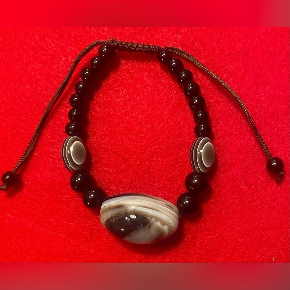 Bracelet Protection One Eye Black Agate Adjustable Vintage - Picture 6 of 6